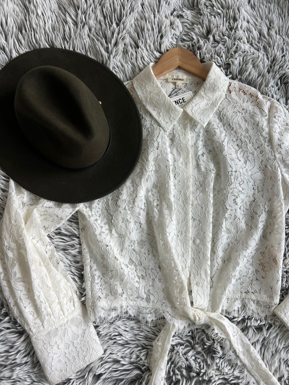 L'AGENCE Ivory Floral Lace Collared Top